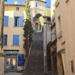 Steps to the tower in the town of Crest, France