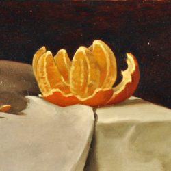 Still life of Orange I, oil on panel, 8"x10"