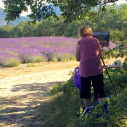 Susan painting lavender field