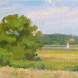 small sketch of Essex marsh, oil on canvas, 6"x12"