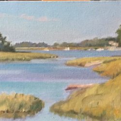 Little River Gloucester, MA, oil on canvas, 8"x24"
