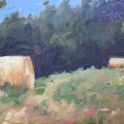 Hay bales in France, 6"x12", oil on board