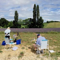 John and Kristen painting lavender