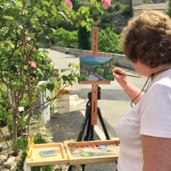 Linda painting in hill town of Rochebaudin