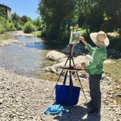 Kelly painting the river in Pont de Barret