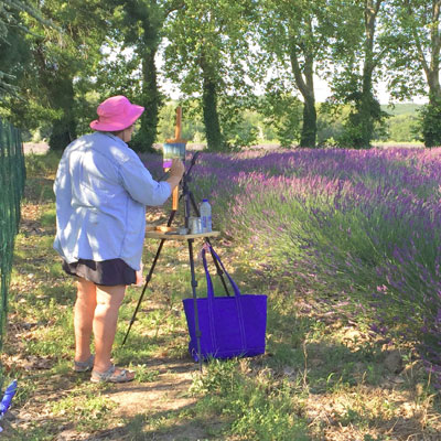 Linda painting lavender field